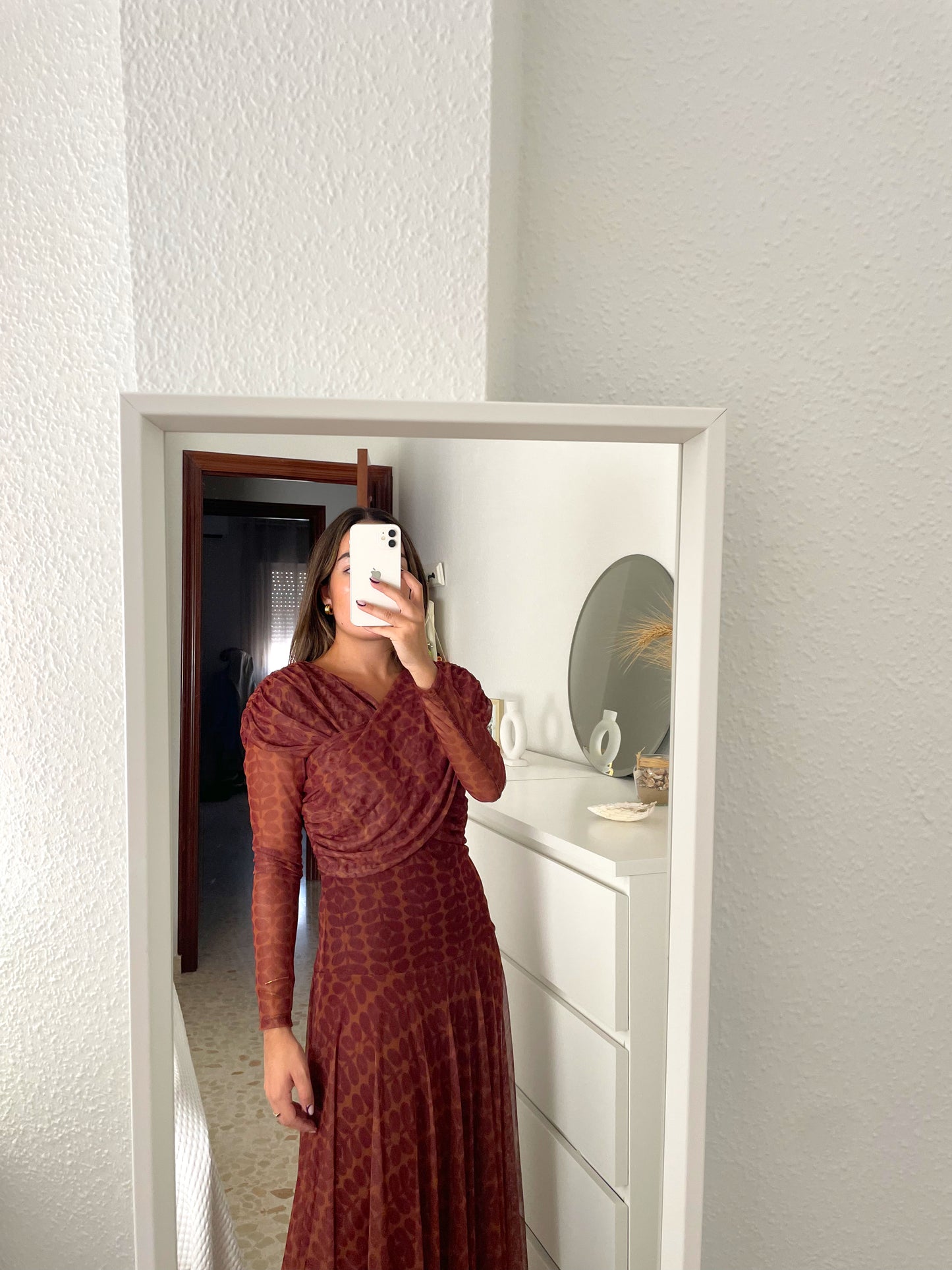 Vestido tul cruzado marrón