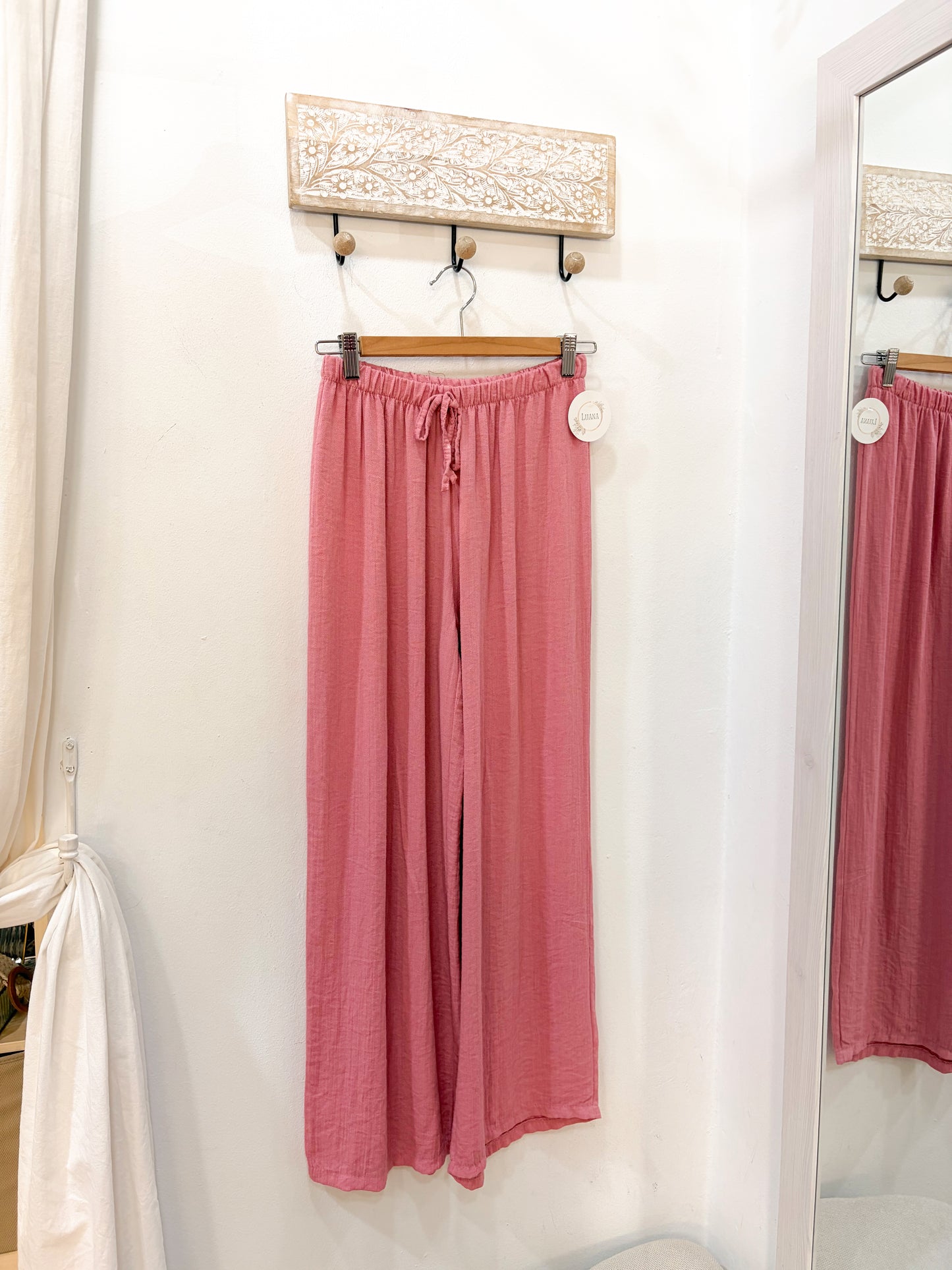 Pantalón lino rosa