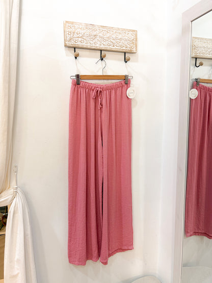 Pantalón lino rosa