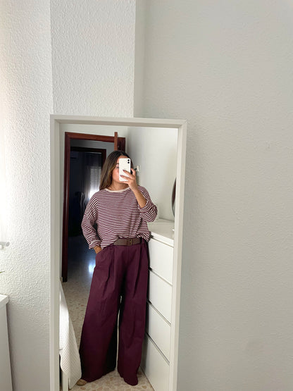 Pantalón cinturón berenjena
